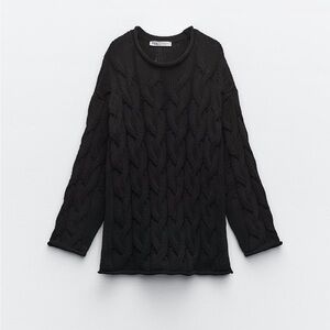 Zara vented Cable Knit Sweater in Black (Sz L)